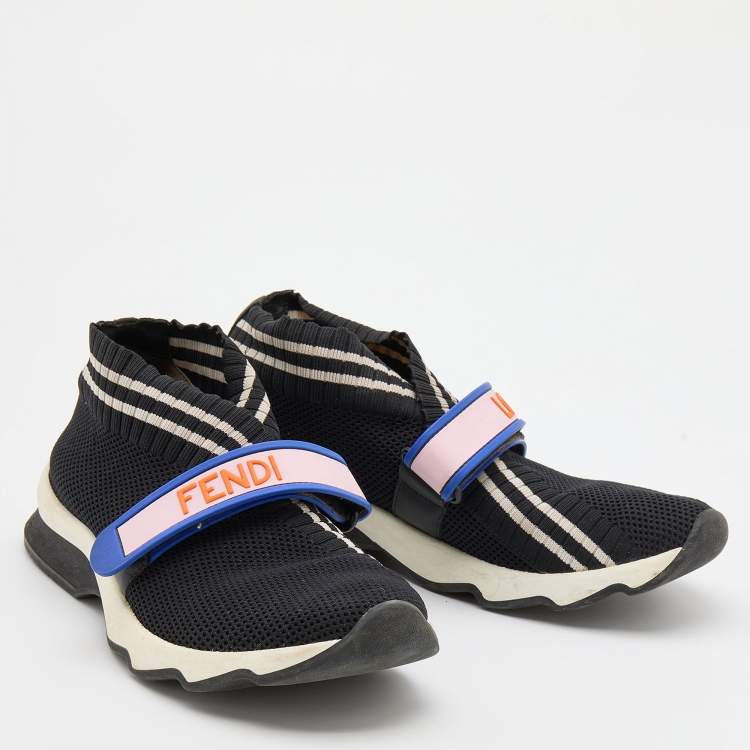 Pre Owned Fendi Black Knit Fabric Rockoko Sneakers Size 37