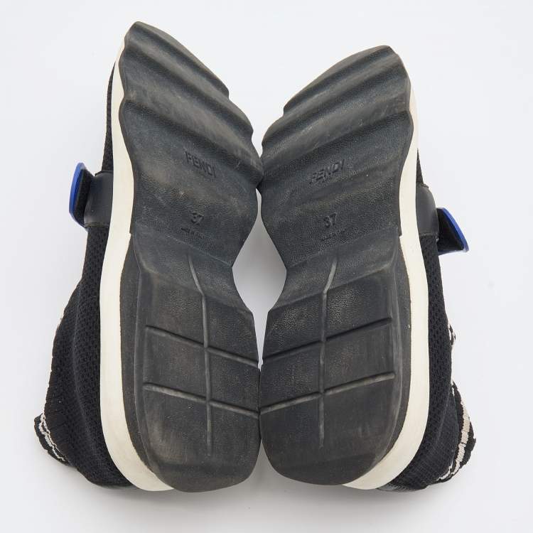 Pre Owned Fendi Black Knit Fabric Rockoko Sneakers Size 37