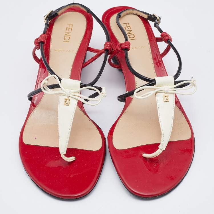 مملوكة مسبقًا Fendi Multicolor Patent Leather Strappy Wedge Sandals Size 37.5