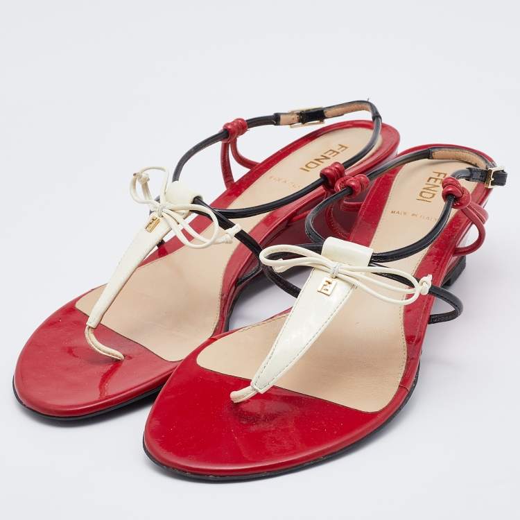 مملوكة مسبقًا Fendi Multicolor Patent Leather Strappy Wedge Sandals Size 37.5