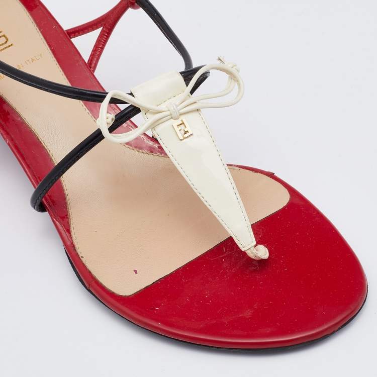 مملوكة مسبقًا Fendi Multicolor Patent Leather Strappy Wedge Sandals Size 37.5