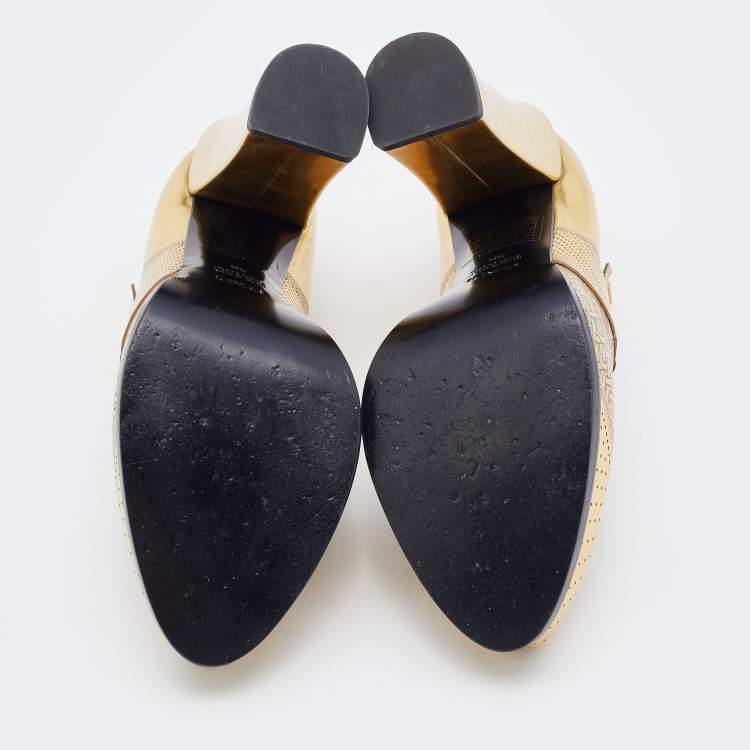 مملوكة مسبقًا Fendi Metallic Gold Perforated Leather Platform Booties Size 38