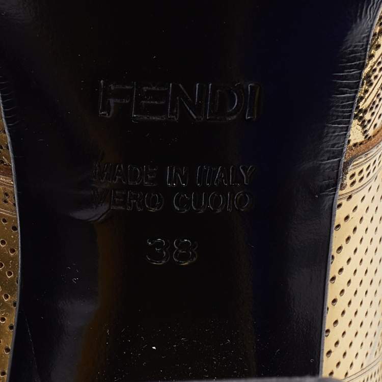 مملوكة مسبقًا Fendi Metallic Gold Perforated Leather Platform Booties Size 38