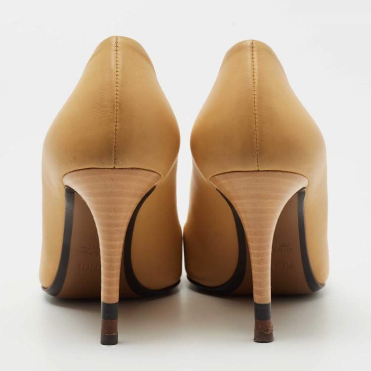 Pre Owned Fendi Yellow Leather Pointed Toe Pumps Size 38
