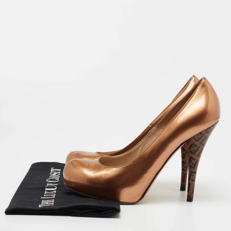 Pre Owned Fendi Metallic Brown Platform FF Superstar Pumps Size 38