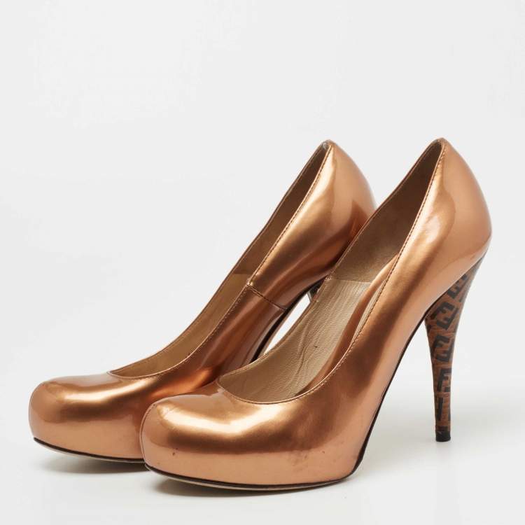 Pre Owned Fendi Metallic Brown Platform FF Superstar Pumps Size 38