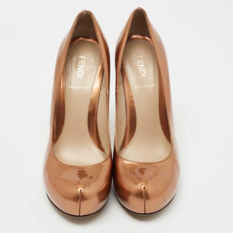 Pre Owned Fendi Metallic Brown Platform FF Superstar Pumps Size 38