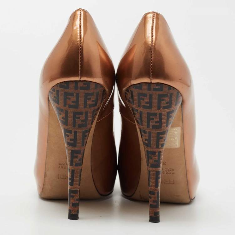 Pre Owned Fendi Metallic Brown Platform FF Superstar Pumps Size 38