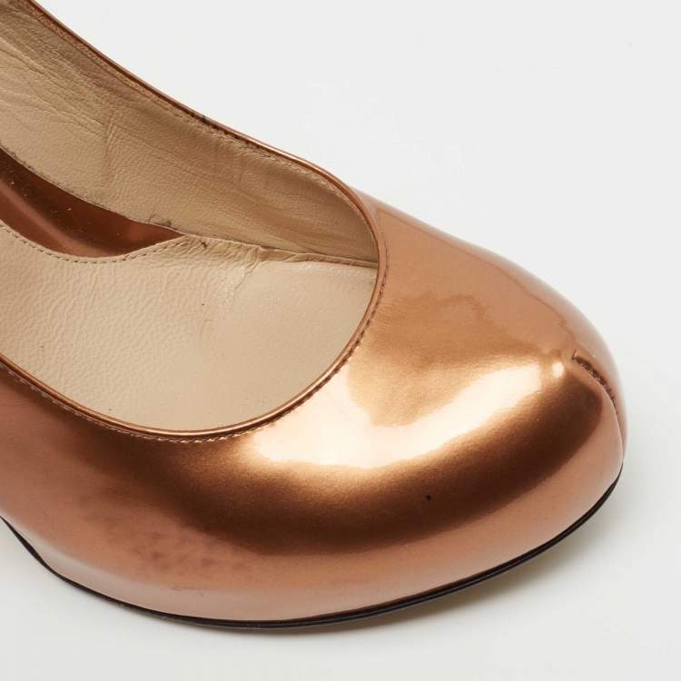 Pre Owned Fendi Metallic Brown Platform FF Superstar Pumps Size 38