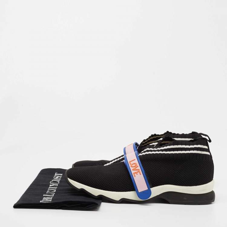 Pre Owned Fendi Black Knit Fabric Rockoko Slip On Sneakers Size 39