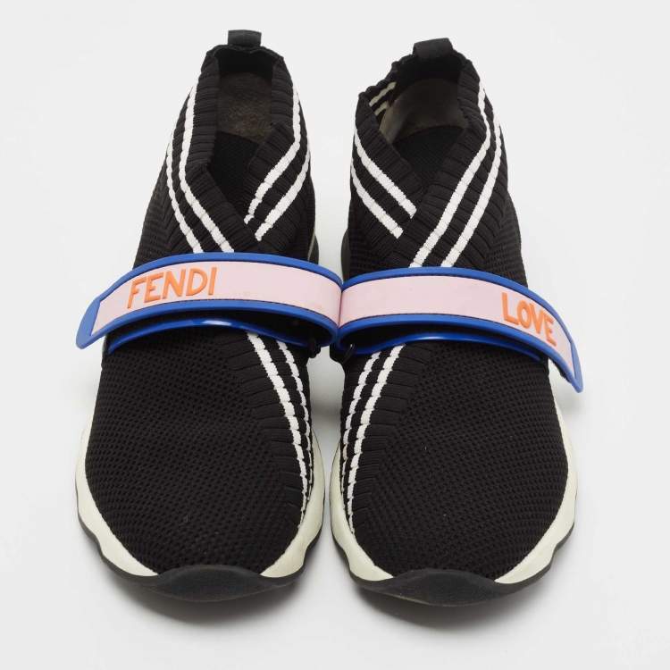 Pre Owned Fendi Black Knit Fabric Rockoko Slip On Sneakers Size 39