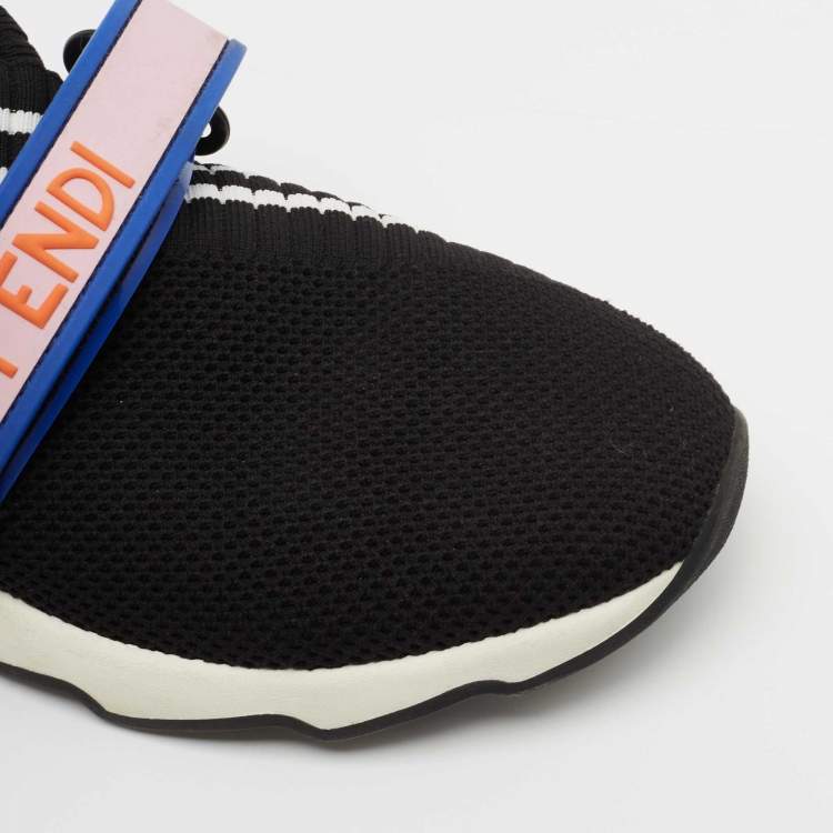 Pre Owned Fendi Black Knit Fabric Rockoko Slip On Sneakers Size 39
