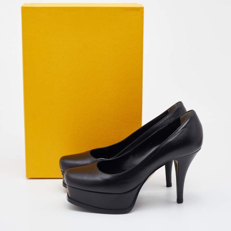 Pre Owned Fendi Black Leather Fendista Pumps Size 36.5