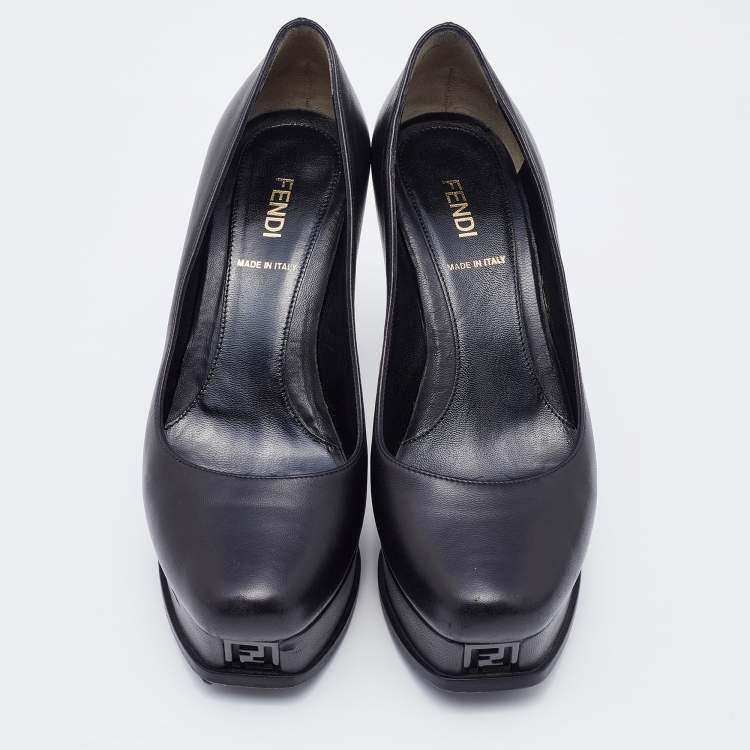 Pre Owned Fendi Black Leather Fendista Pumps Size 36.5