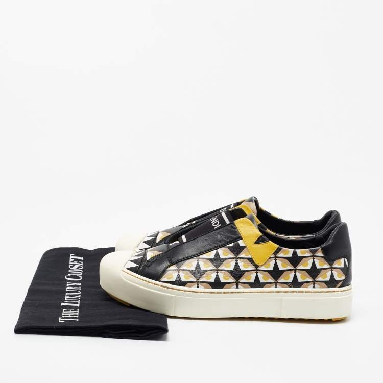 Pre Owned Fendi Tricolor Monster Eye Print Leather Slip On Sneakers Size 37