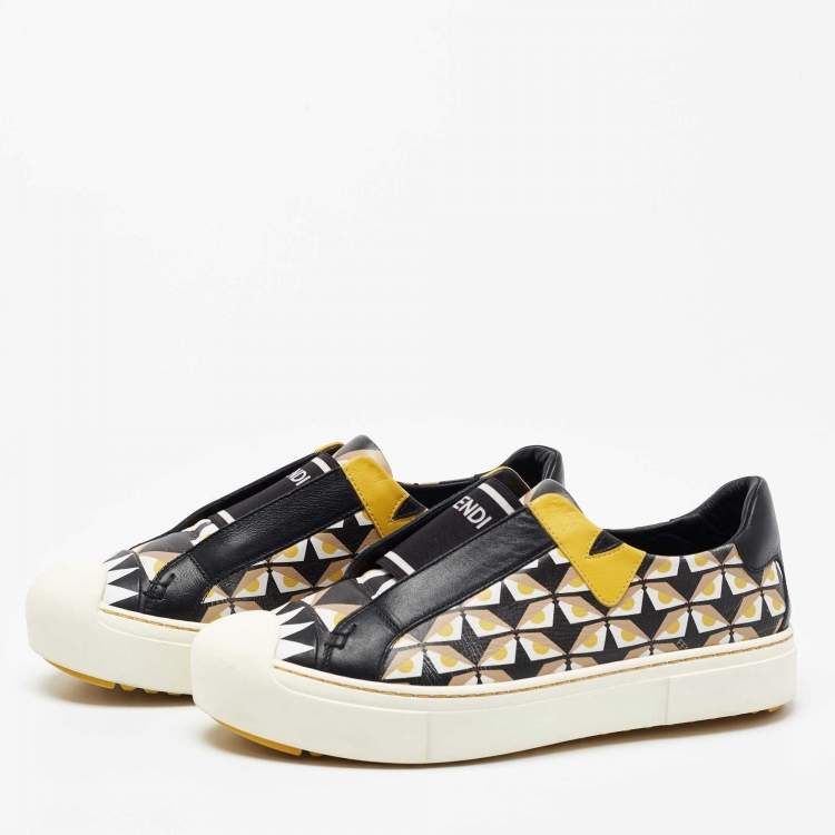 Pre Owned Fendi Tricolor Monster Eye Print Leather Slip On Sneakers Size 37