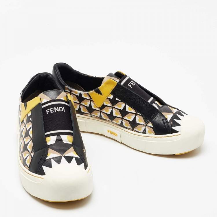 Pre Owned Fendi Tricolor Monster Eye Print Leather Slip On Sneakers Size 37