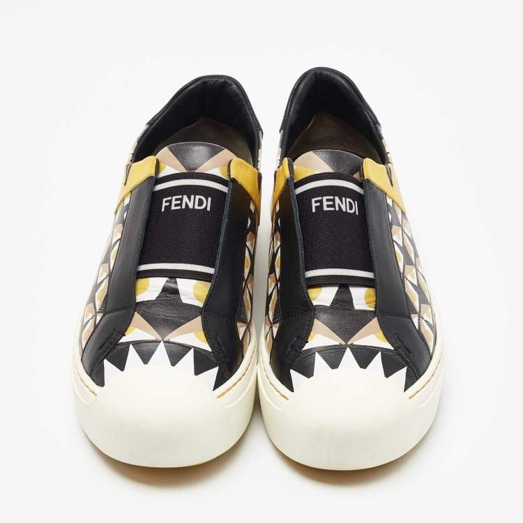 Pre Owned Fendi Tricolor Monster Eye Print Leather Slip On Sneakers Size 37