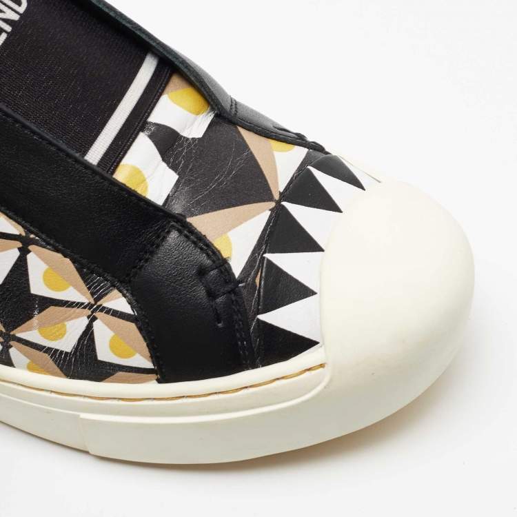 Pre Owned Fendi Tricolor Monster Eye Print Leather Slip On Sneakers Size 37