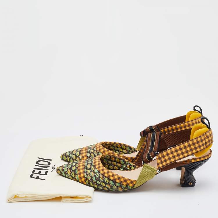 Pre Owned Fendi Multicolor Fabric Colibri Pointed Toe Slingback Pumps Size 41