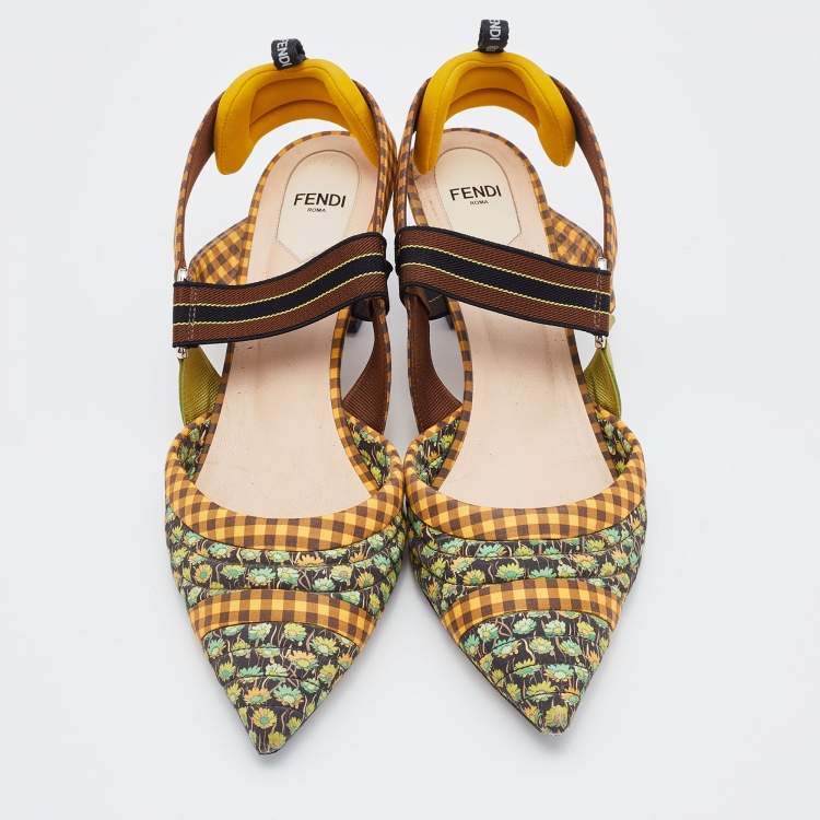 Pre Owned Fendi Multicolor Fabric Colibri Pointed Toe Slingback Pumps Size 41