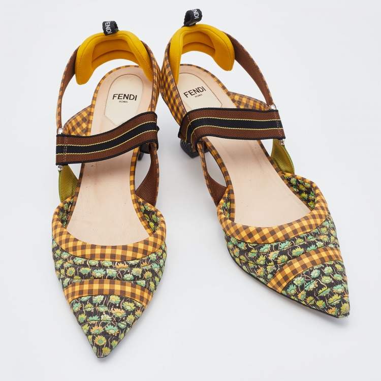 Pre Owned Fendi Multicolor Fabric Colibri Pointed Toe Slingback Pumps Size 41