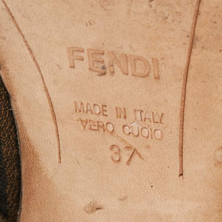 Pre Owned Fendi Brown/Red Zucca Canvas Heart Cap Toe Ballet Flats Size 37