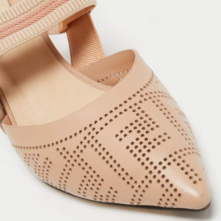 Pre Owned Fendi Beige FF Perforated Leather Colibri Slingback Pumps Size 38