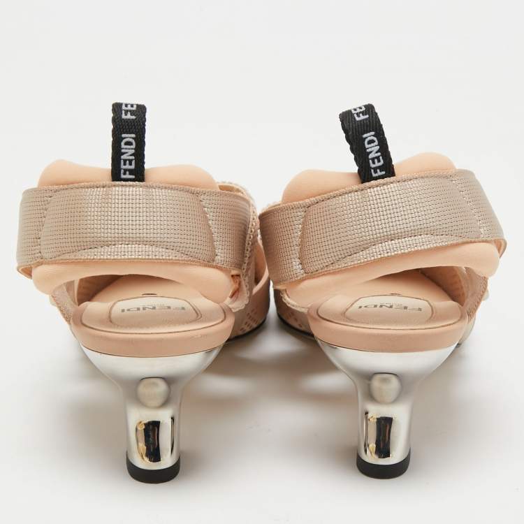 Pre Owned Fendi Beige FF Perforated Leather Colibri Slingback Pumps Size 38