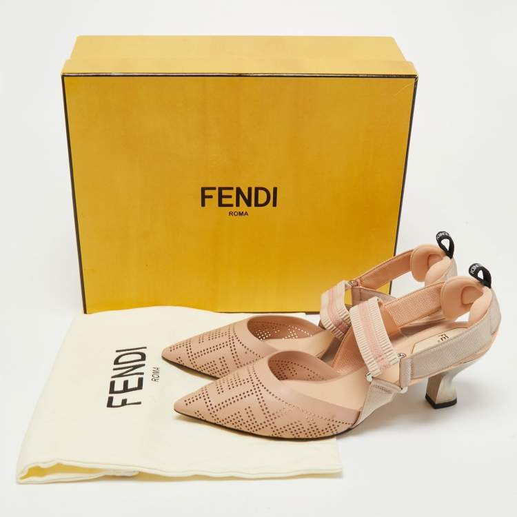 Pre Owned Fendi Beige FF Perforated Leather Colibri Slingback Pumps Size 38