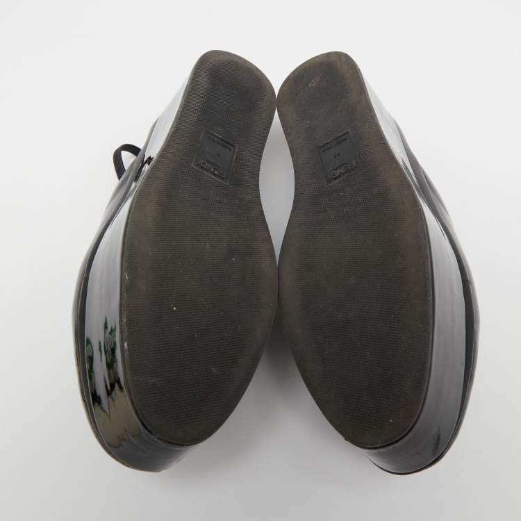 Pre Owned Fendi Black Patent Leather Platform Slingback Mules Size 41