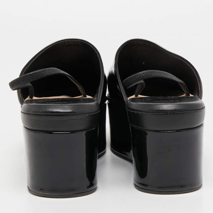 Pre Owned Fendi Black Patent Leather Platform Slingback Mules Size 41