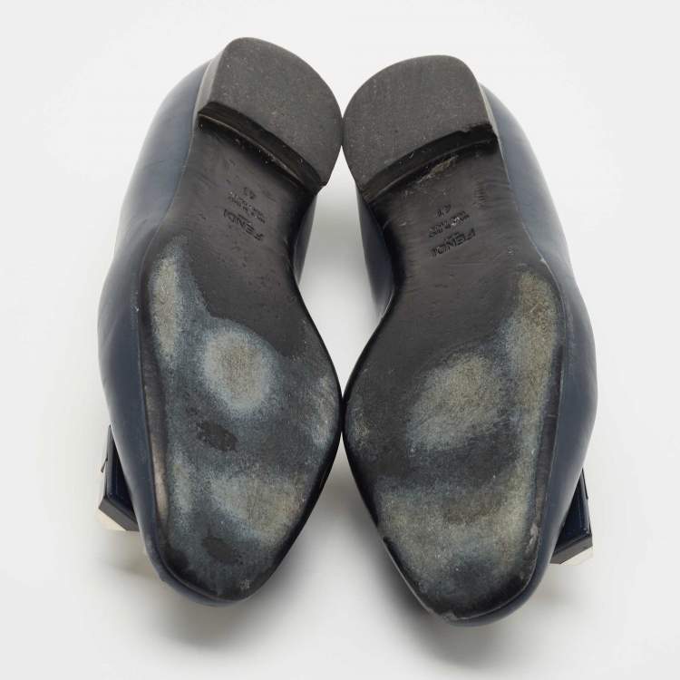 Pre Owned Fendi  Navy Blue Leather Studded Ballet Flats Size 41
