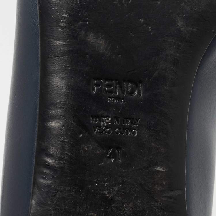 Pre Owned Fendi  Navy Blue Leather Studded Ballet Flats Size 41