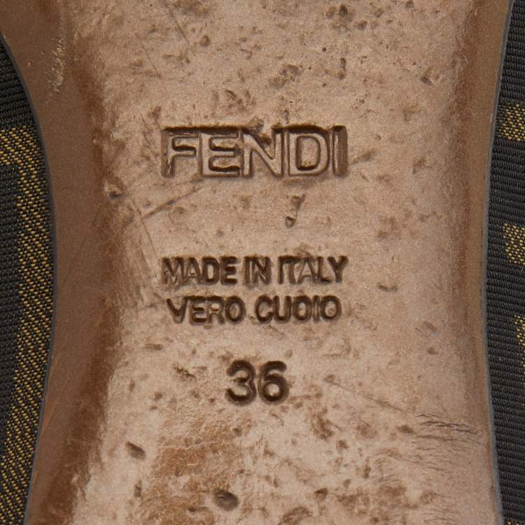 Pre Owned Fendi Brown/Burgundy Zucca Canvas and Patent Leather Logo Ballet Flats Size 36