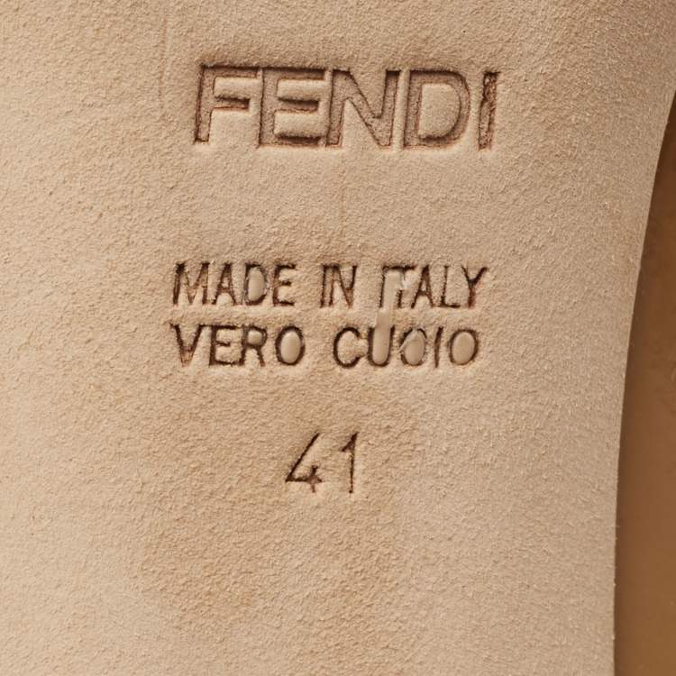 Pre Owned Fendi Beige Patent Leather Zucca Heel Platform Pumps Size 41