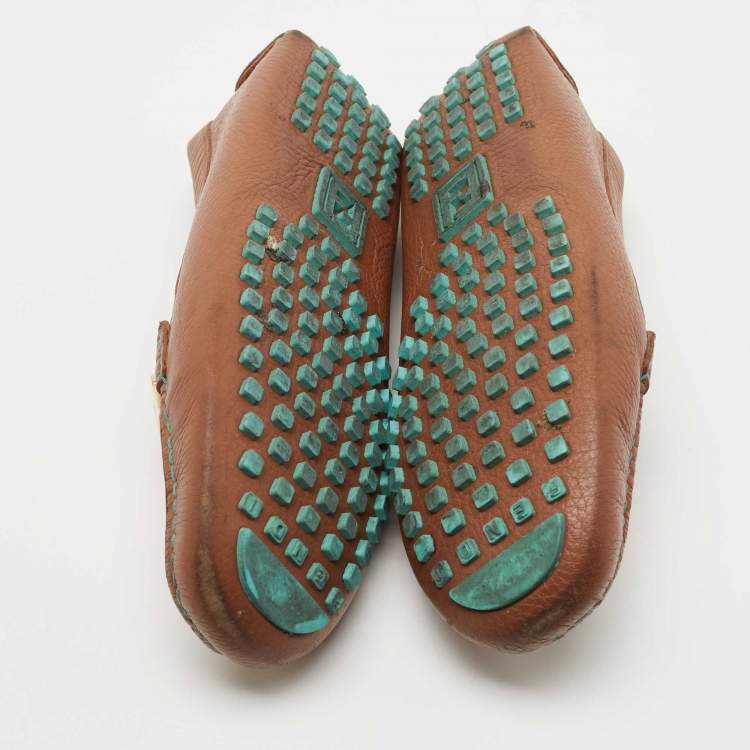 مملوكة مسبقًا Fendi Brown Leather FF Logo Slip On Loafers Size 37
