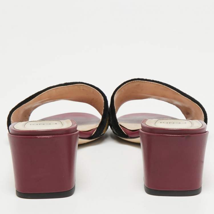 Pre Owned Fendi Multicolor Zucca Velvet Slide Sandals Size 39