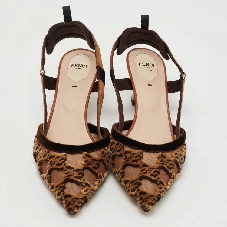 مملوكة مسبقًا Fendi Brown Velvet and Mesh Colibri Pumps Size 41