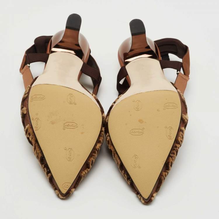 مملوكة مسبقًا Fendi Brown Velvet and Mesh Colibri Pumps Size 41