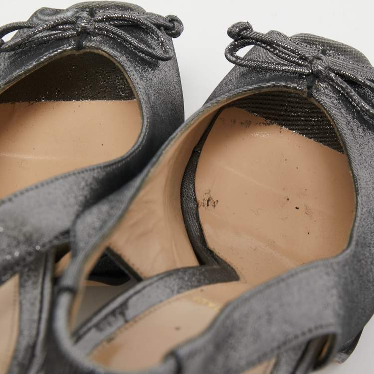 Pre Owned Fendi Metallic Glitter Fabric Fendista Peep Toe Slingback Pumps Size 38.5