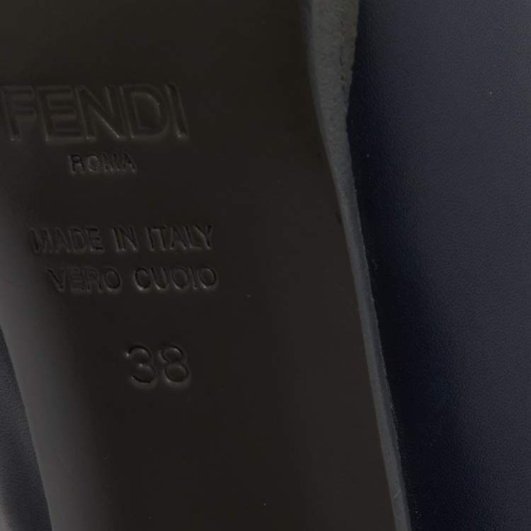 Pre Owned Fendi Navy Blue Leather Buckle Detail Ankle Length Platform Boots Size 38