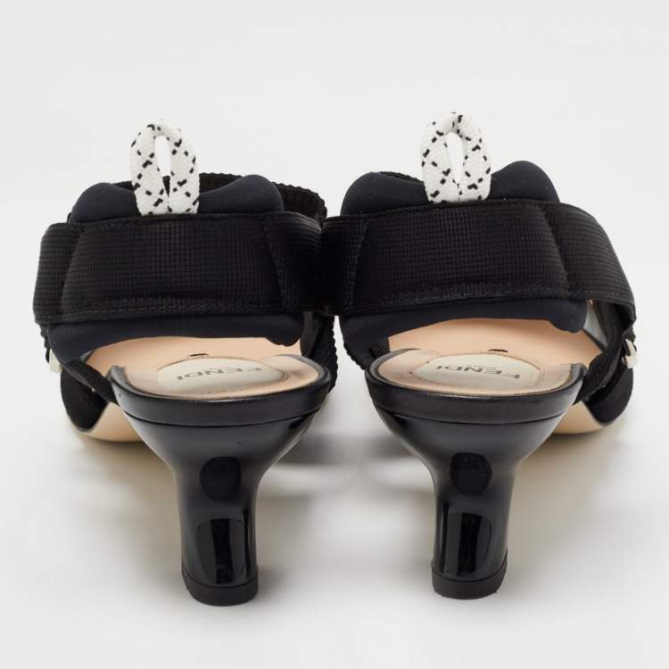 Pre Owned Fendi Black Mesh and Leather Colibri Slingback Pumps Size 39