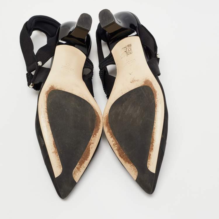 Pre Owned Fendi Black Mesh and Leather Colibri Slingback Pumps Size 39