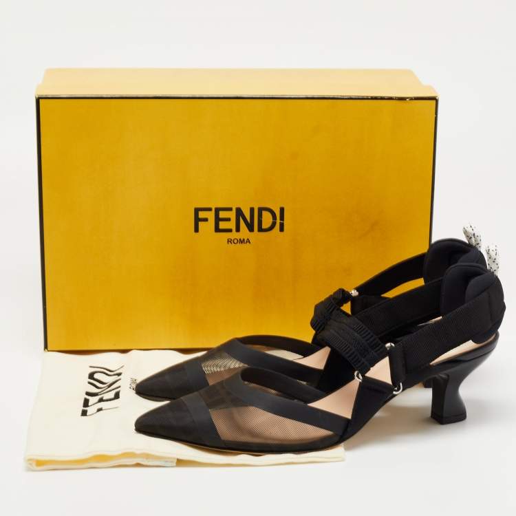 Pre Owned Fendi Black Mesh and Leather Colibri Slingback Pumps Size 39