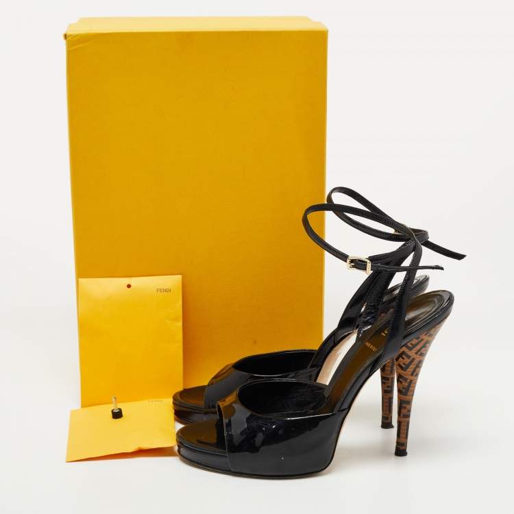 Pre Owned Fendi Black Patent Leather Ankle Strap Sandals Size 38