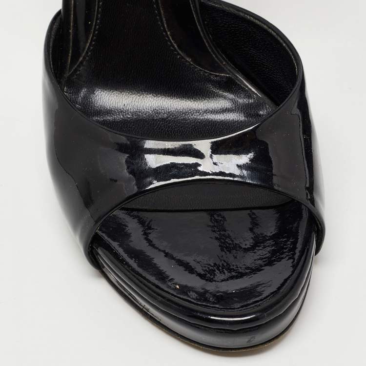 Pre Owned Fendi Black Patent Leather Ankle Strap Sandals Size 38