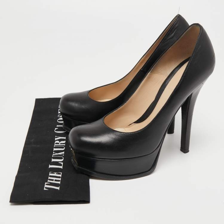 Pre Owned Fendi Black Leather Fendista Platform Pumps Size 38