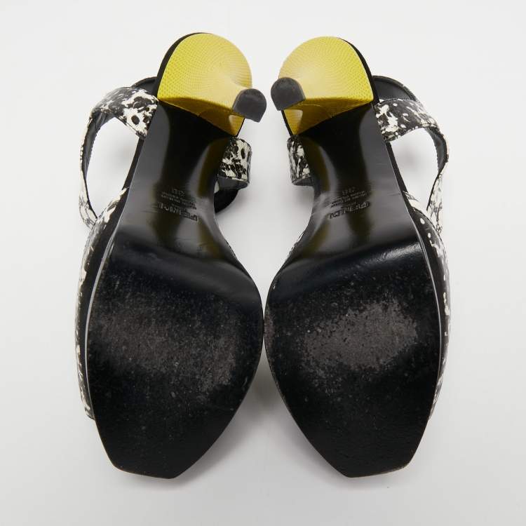 Pre Owned Fendi Multicolor Python Embossed Leather and Suede Animal Print T-Strap Sandals Size 38