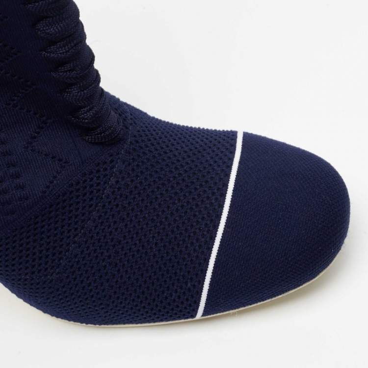 Pre Owned Fendi Navy Blue Knit Fabric Rockoko Mid Calf Boots Size 40